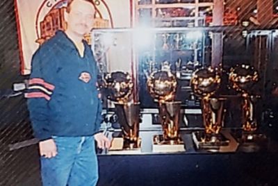 Frank with Bulls NBA trophies
