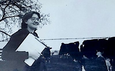 Joan Halm with cows
